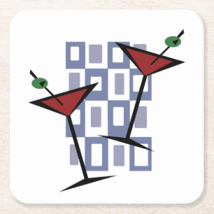 Fabulous Vintage Style Martini Square Paper Coaster