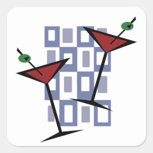 Fabulous Vintage Style Martini Square Sticker