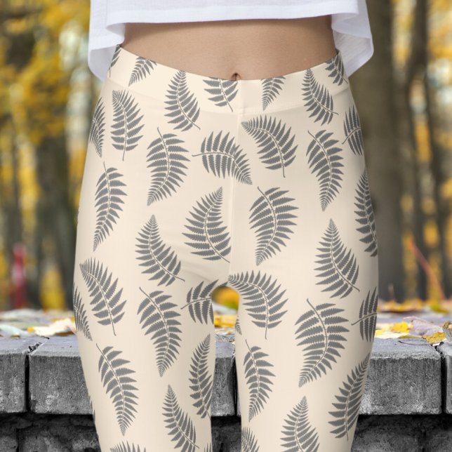 Fabulous White Fern Pattern Leggings (Antique White Fern )
