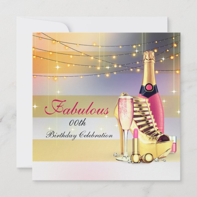 Fabulous Women Birthday Party Champagne Stiletto Invitation (Front)