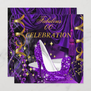 Fabulous Women's Purple Gold Heels Birthday Invitation