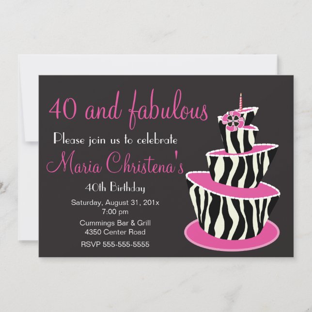 Fabulous Zebra Birthday Party Invitation (Pink) (Front)