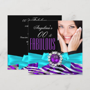 Fabulous Zebra Purple Teal Black Birthday Party Invitation