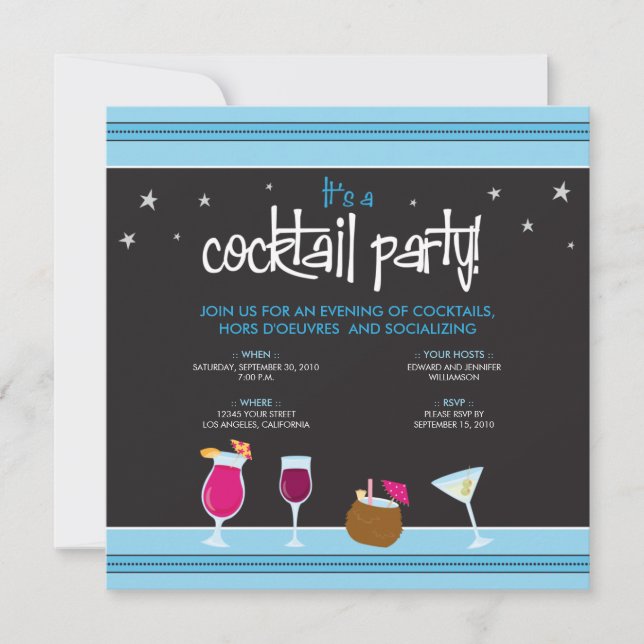 Fabulously Festive Cocktail Party (aqua) Invitation (Front)