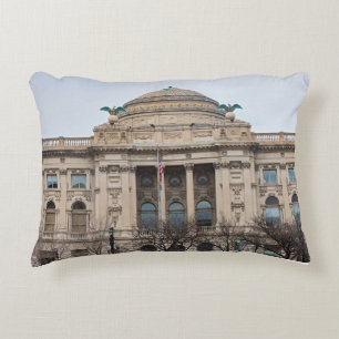 facade of landmark milwaukee public library decorative cushion
