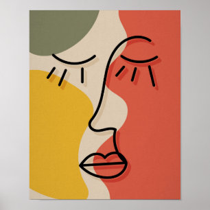 Face Abstract Boho Green Red Beige Yellow Wall Art