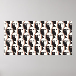 Face and eyes geometric seamless pattern poster