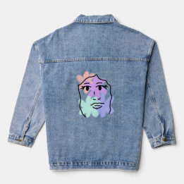 Face and flowers abstract (pale colors) denim jacket