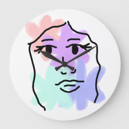 Face and flowers abstract (pale colors) large clock