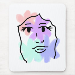 Face and flowers abstract (pale colors) mouse mat