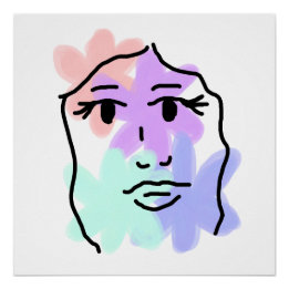Face and flowers abstract (pale colors) poster