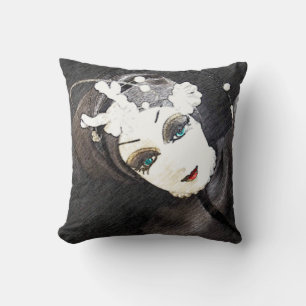 Face Black and White Woman Cushion