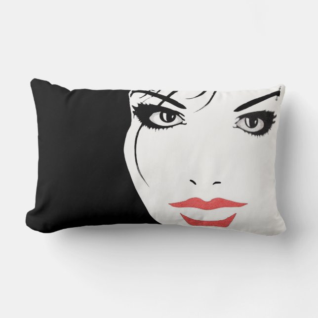 Face Black and White Woman Lumbar Cushion (Front)