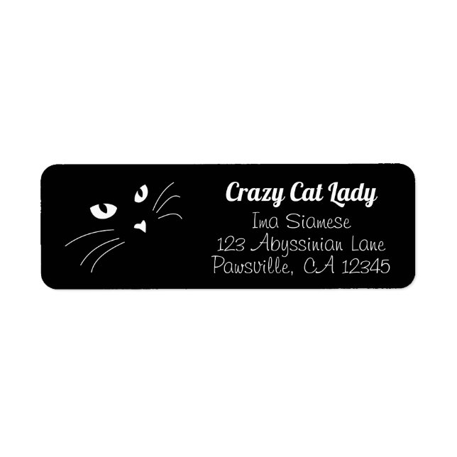 Face Black Cat Return Address Labels Personalised (Front)