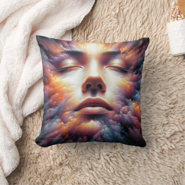 Face Blended with Colourful Clouds Cushion (Blanket)