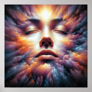 Face Blended with Colourful Clouds Poster