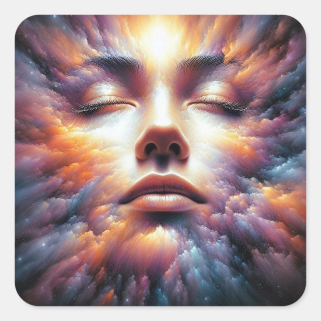 Face Blended with Colourful Clouds Square Sticker (Front)