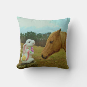 Face Blonde horse & Spring flower Bunny Cushion