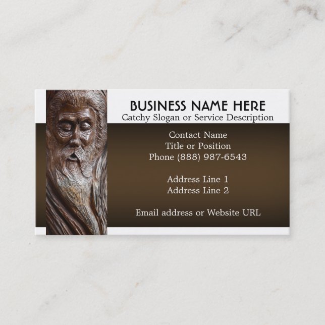 Face Carved in Wood Business Card (Front)