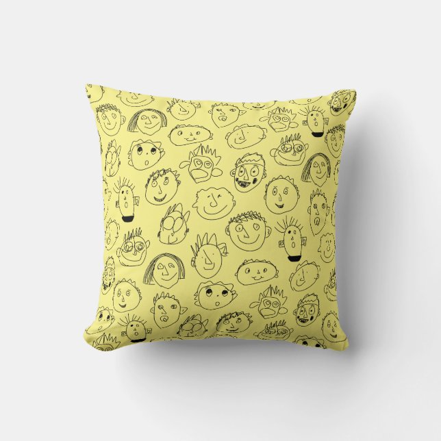 Face Doodle  Throw Pillow (Front)