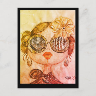 face illustration of fashion girl postcard