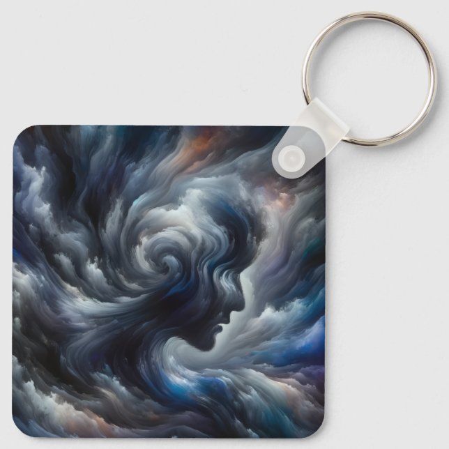 face in clouds Surreal Fantasy Art Key Ring (Back)