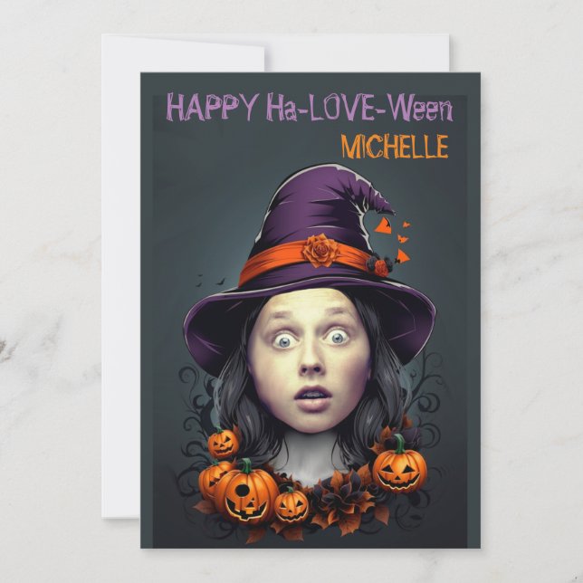 Face in Hole Halloween Witch greetings invitation (Front)