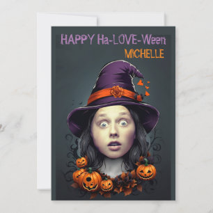 Face in Hole Halloween Witch greetings invitation
