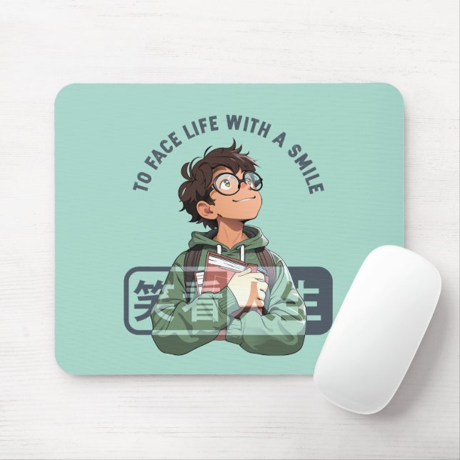 Face life with a smile (2) | mouse mat (With Mouse)