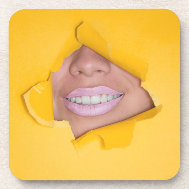 Face Lips Smile Yellow Coaster (Front)