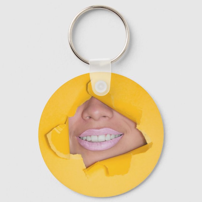 Face Lips Smile Yellow Key Ring (Front)
