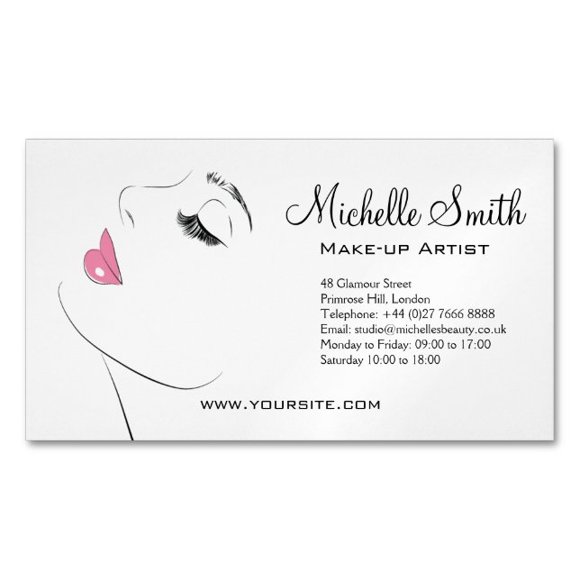 Face Long lashes Lash Extensions Pink lips Magnetic Business Card (Front)