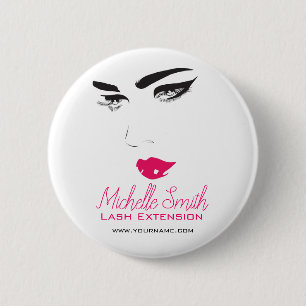 Face long lashes pink lips Lash Extensions 6 Cm Round Badge