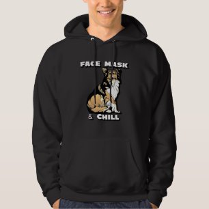Face mask and chill collie dog with white text hoodie