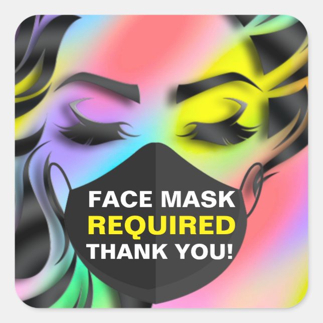 Face Mask Covering Required Cosmetologist Rainbow Square Sticker (Front)