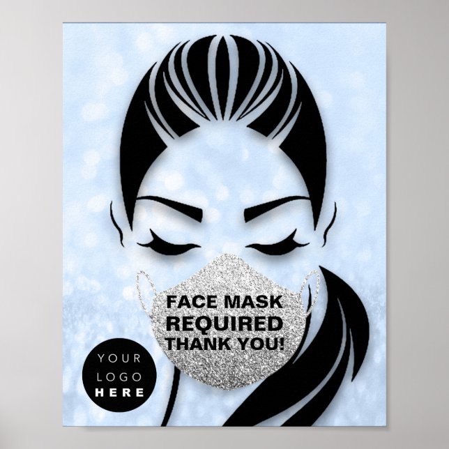 Face Mask Covering Required Covid Custom Logo Blue Poster (Front)