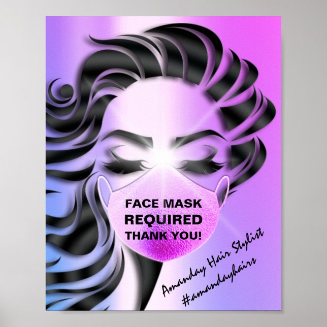 Face Mask Covering Required Covid Hairdresser Pink Poster (Front)