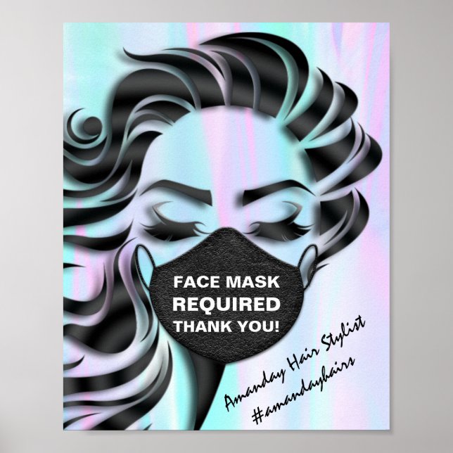 Face Mask Covering Required Covid Holograph Poster (Front)