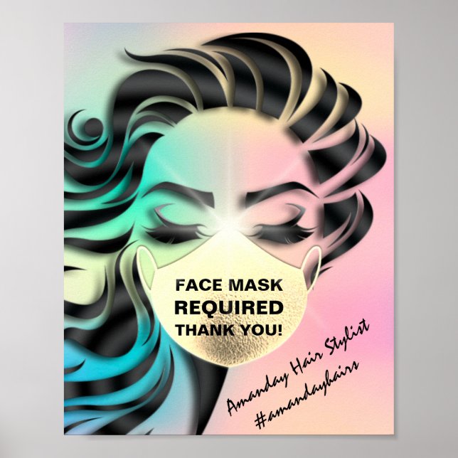 Face Mask Covering Required Covid Holographic Poster (Front)