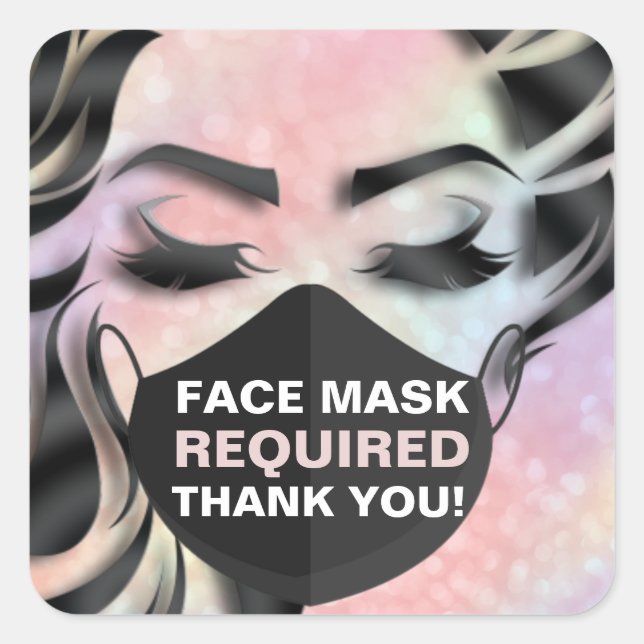 Face Mask Covering Required Holographic Covid Square Sticker (Front)