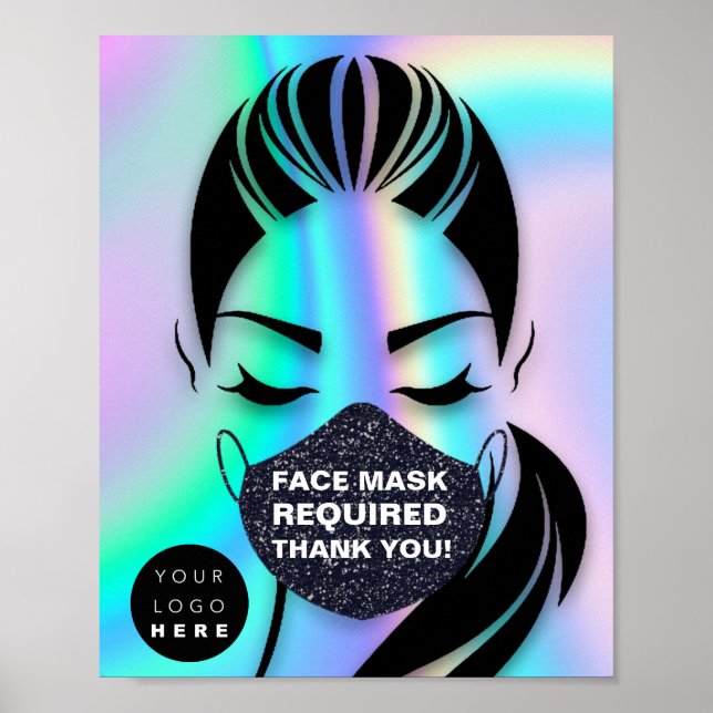 Face Mask Covering Required Logo Holographic Poster (Front)