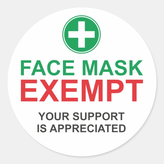 Face Mask Exempt Classic Round Sticker (Front)