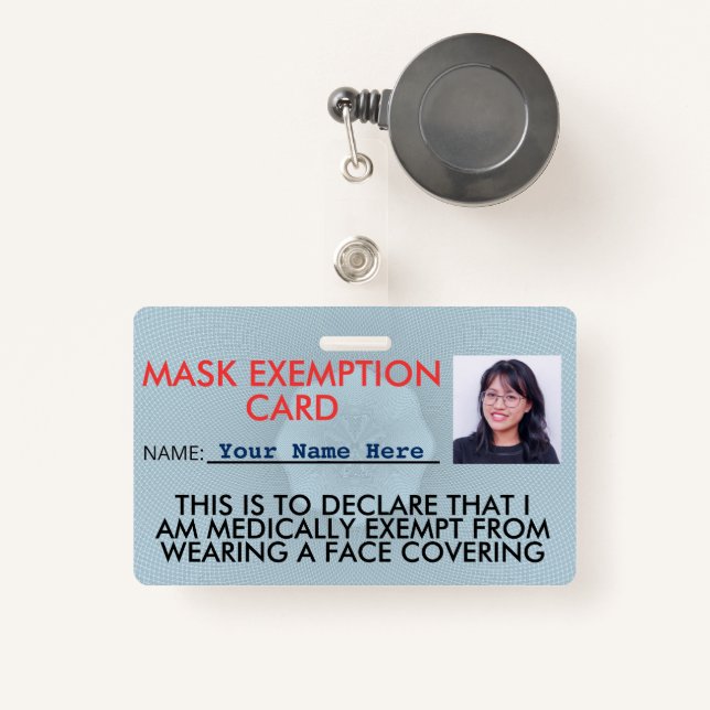 Face Mask Exemption Card ID Badge (Front with Retractable)