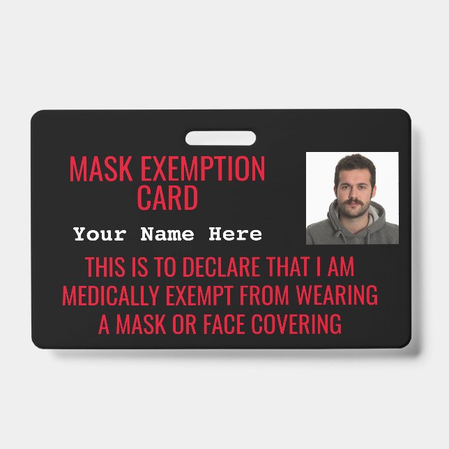Face Mask Exemption Card ID Badge (Front)