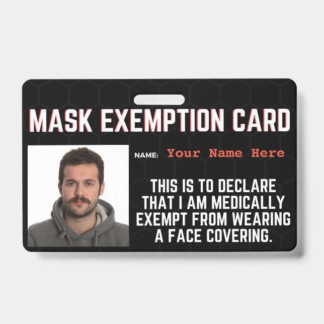 Face Mask Exemption Card ID Badge (Front)