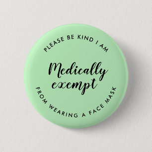 Face Mask Exemption Mint Green Covid-19 Exempt 6 Cm Round Badge