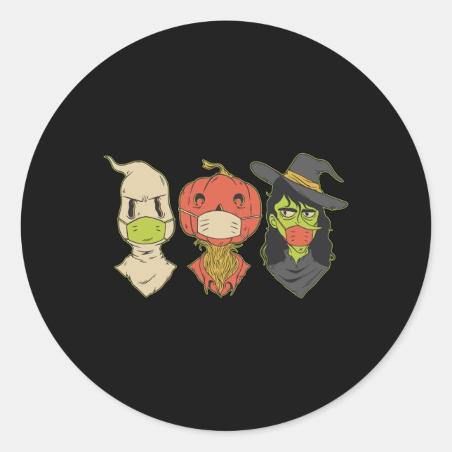 Face Mask Halloween Creatures Classic Round Sticker (Front)