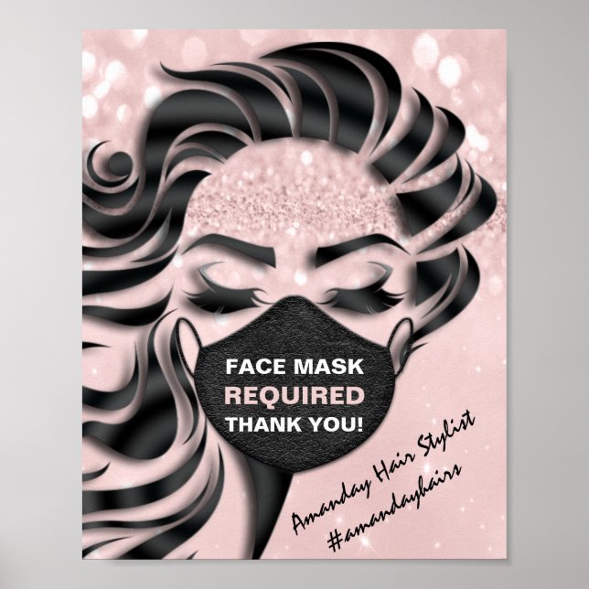 Face Mask Required Covid Eyelash Hair Pink Thank Poster (Front)