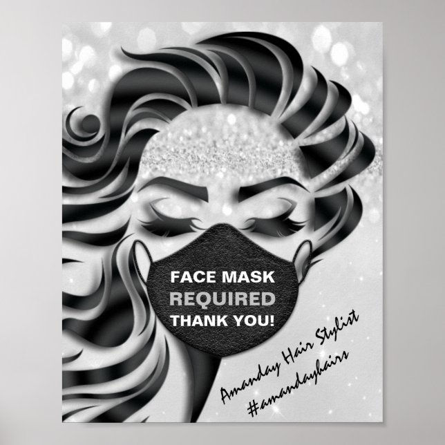 Face Mask Required Covid Eyelash Silver Gray Thank Poster (Front)