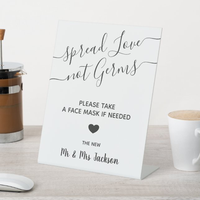Face mask station minimal modern wedding safety pedestal sign (In SItu)